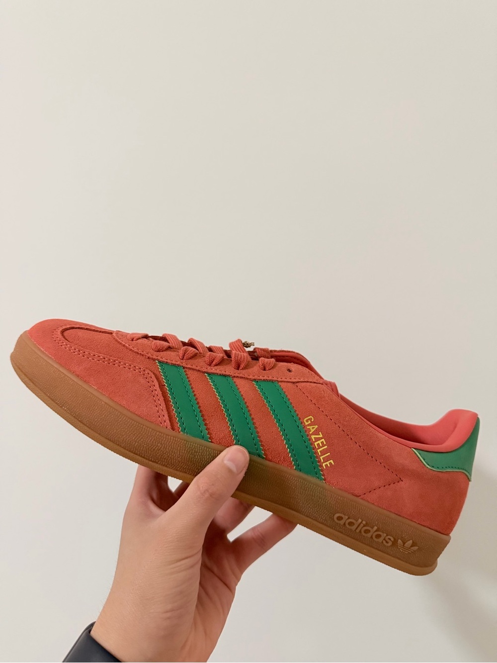 adidas Gazelle Men's Suede Sneakers in Coral and Green with Gum Sole